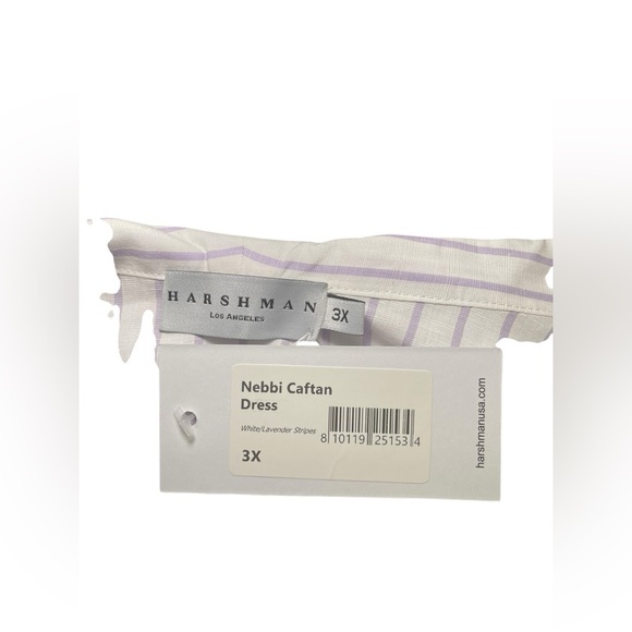 Harshman New Cotton Linen Blend Nebbi Caftan Striped White Dress Size 3X - Picture 5 of 6